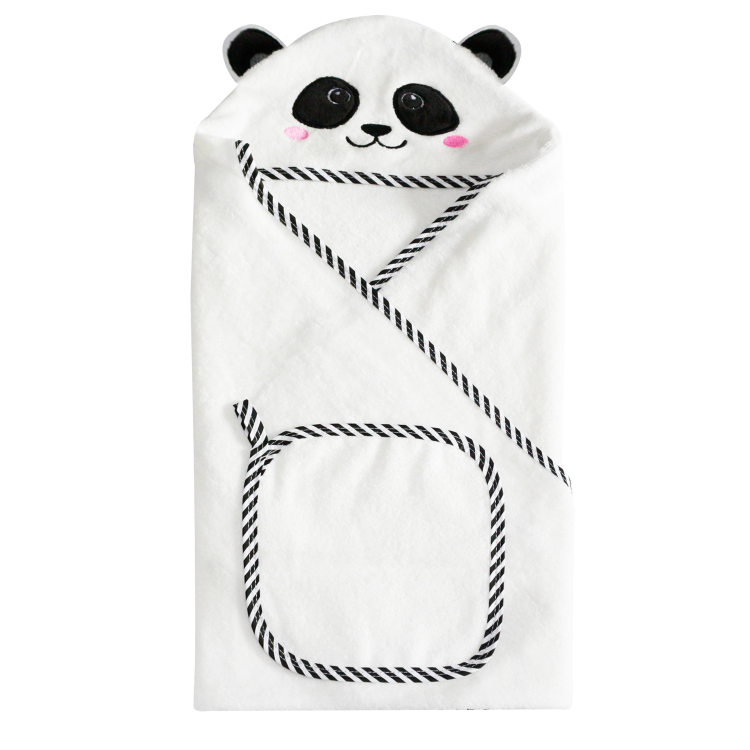 Black and white hooded panda towel with matching face cloth